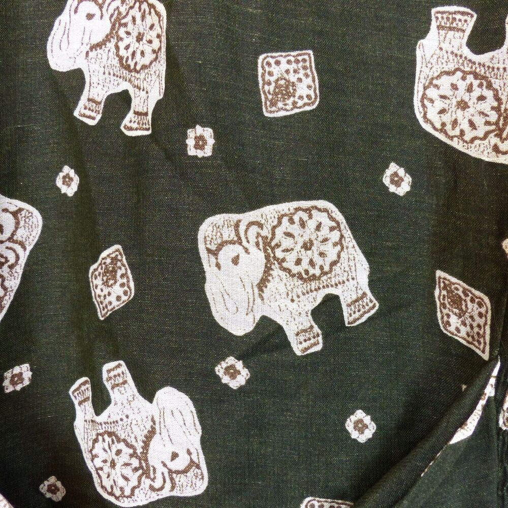 Betty Barclay Dress Womens 38 Green Ethnic Elephant Print Linen Blend Button VTG - Picture 13 of 15